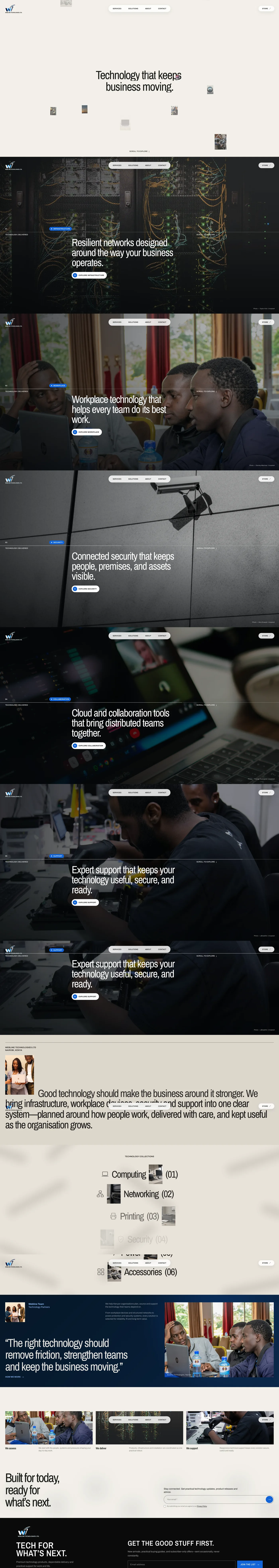Full Webline Technologies homepage, header to footer